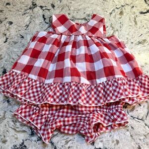 Rare Editions 2pc Red Gingham Ruffle Split back Set